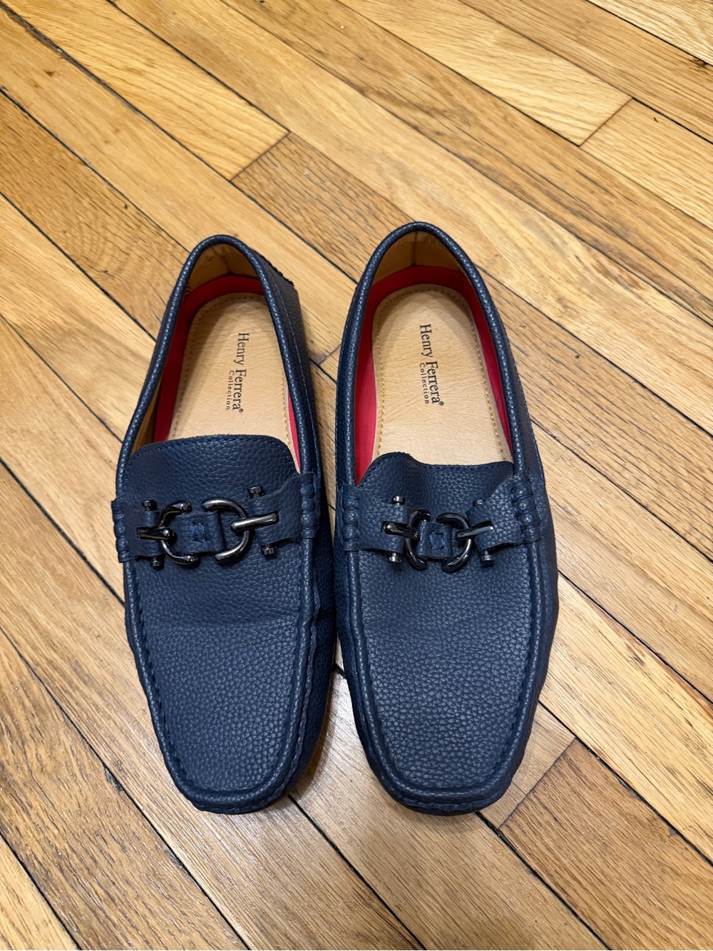 Henry Ferrera Navy Pebbled Leather Bit Loafers (Ч)